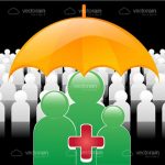 Abstract People under Umbrella with Red Cross Sign